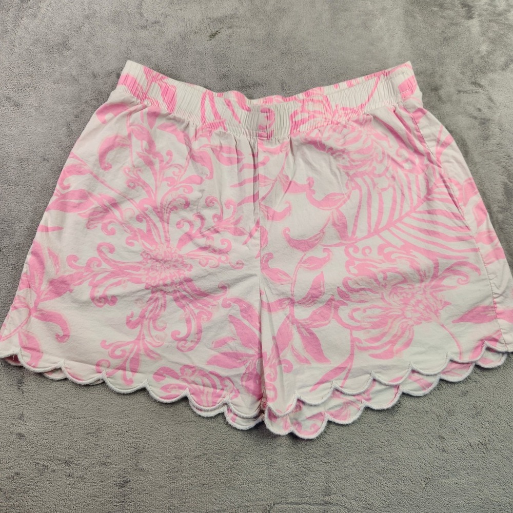 Lilly Pulitzer Women's Pink White Floral Scalloped Hem Elastic Waist Short XS